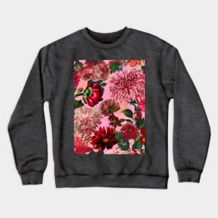 vintage flowers and leaves pattern, botanical pattern, floral illustration, pink vintage floral over a Crewneck Sweatshirt